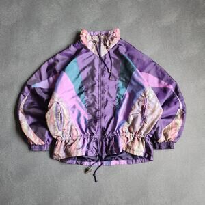 Vintage 90's Energy Zone Abstract Purple Nylon Windbreaker Jacket Large 14-16